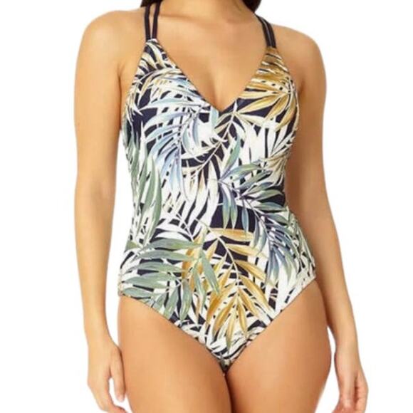 Hurley Criss cross back leaf print one piece swimsuit XS SW 5056 - Picture 1 of 11